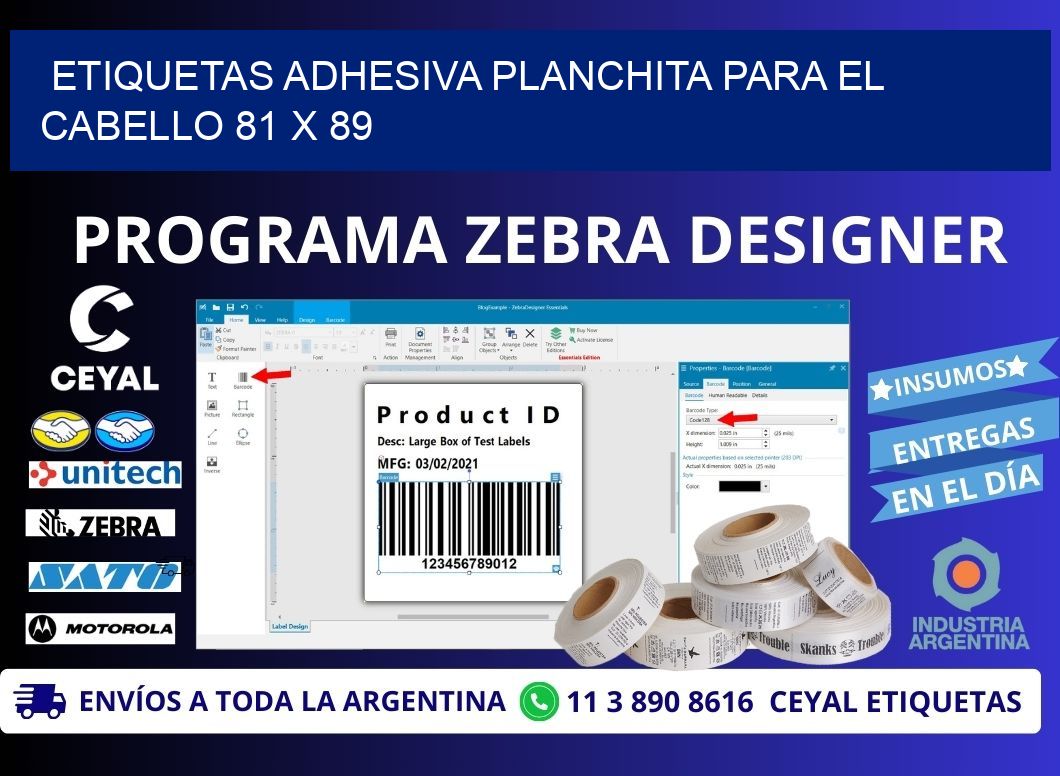 ETIQUETAS ADHESIVA PLANCHITA PARA EL CABELLO 81 x 89