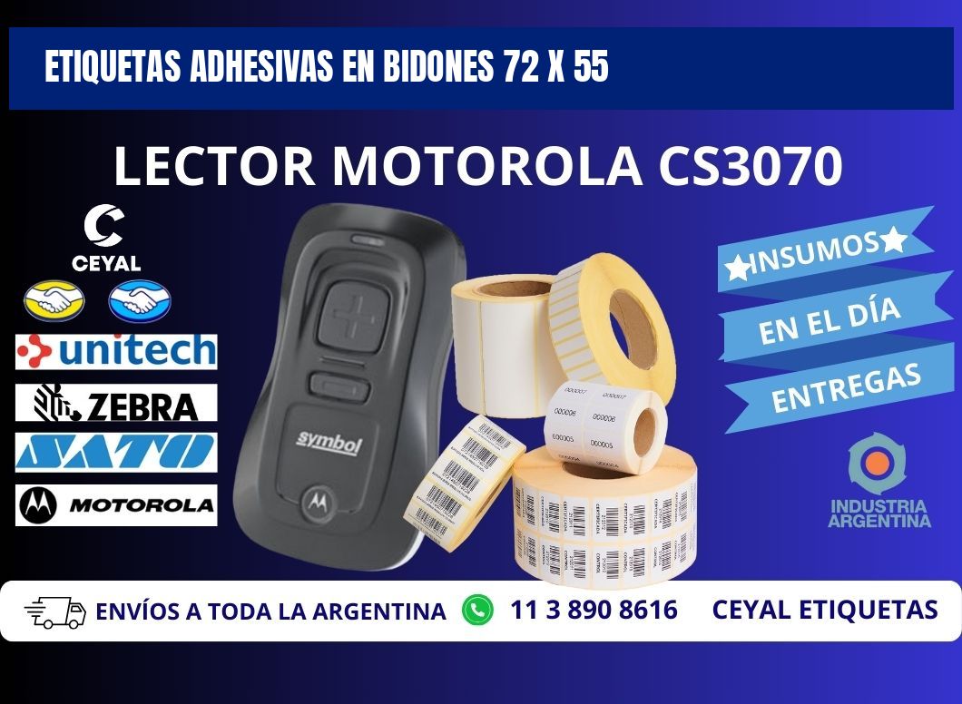 ETIQUETAS ADHESIVAS EN BIDONES 72 x 55