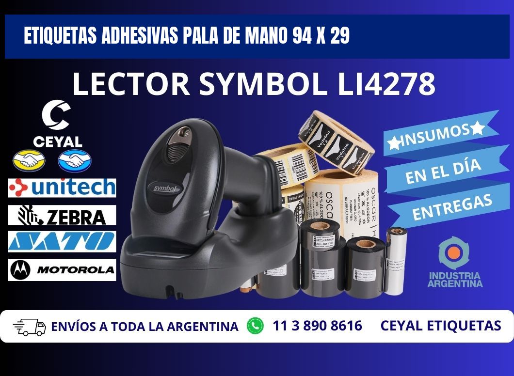 ETIQUETAS ADHESIVAS PALA DE MANO 94 x 29