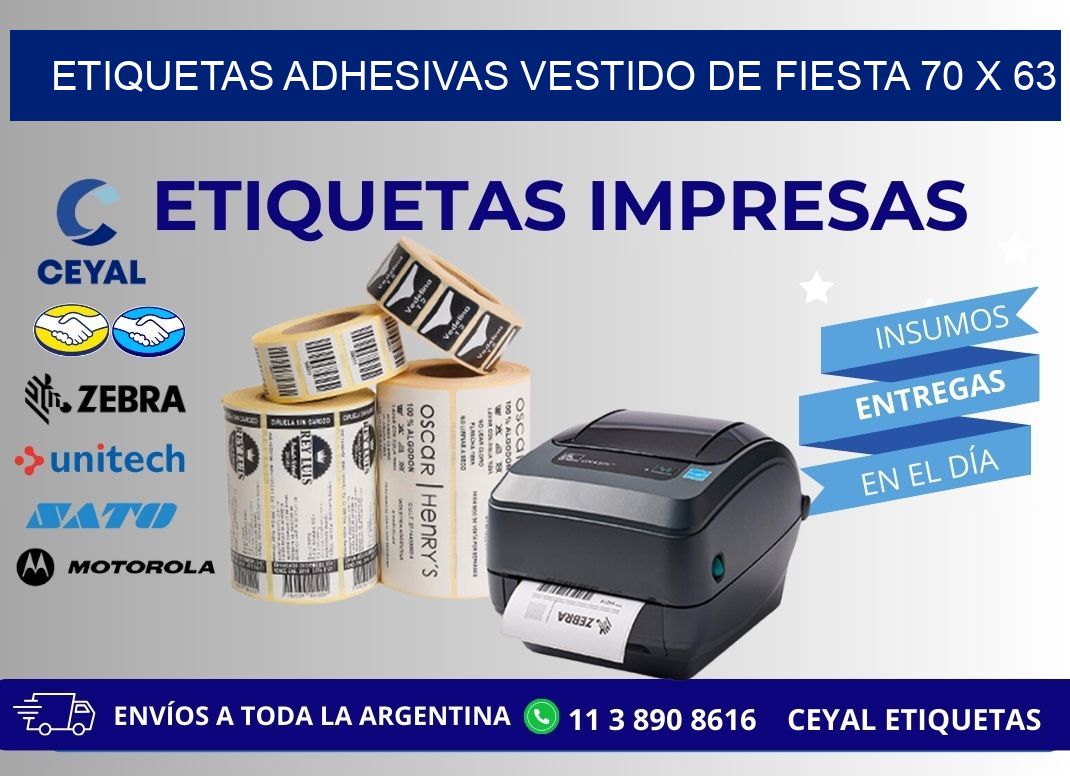 ETIQUETAS ADHESIVAS VESTIDO DE FIESTA 70 x 63