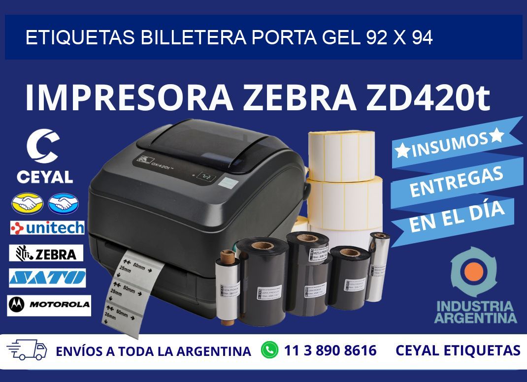 ETIQUETAS BILLETERA PORTA GEL 92 x 94