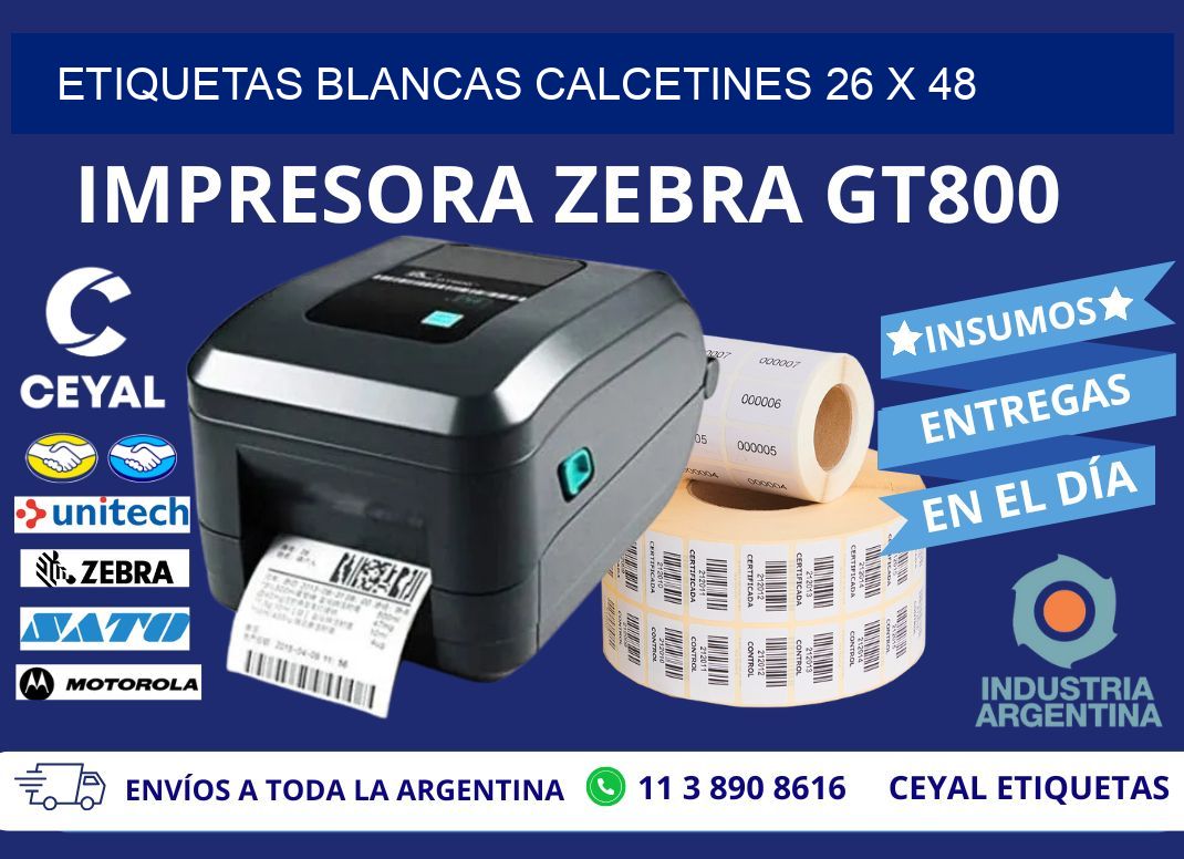 ETIQUETAS BLANCAS CALCETINES 26 x 48