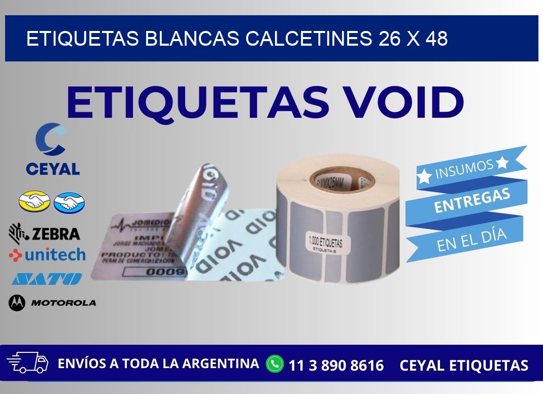 ETIQUETAS BLANCAS CALCETINES 26 x 48