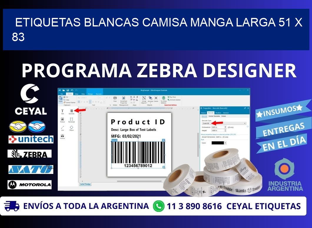 ETIQUETAS BLANCAS CAMISA MANGA LARGA 51 x 83