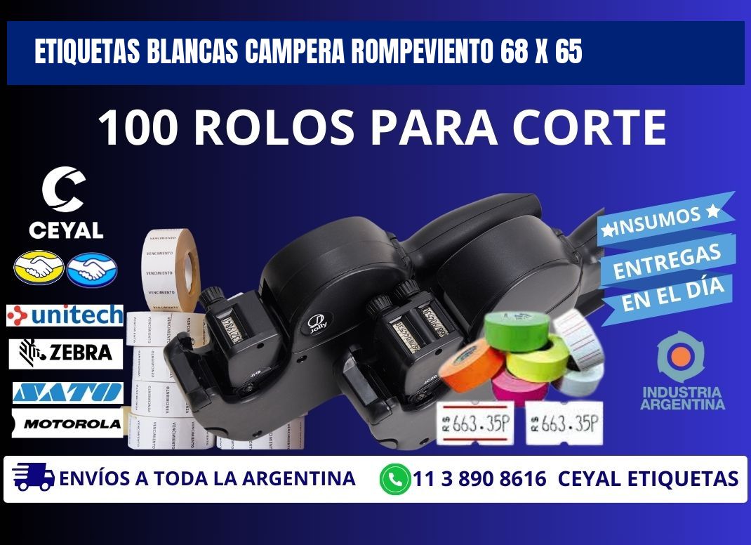 ETIQUETAS BLANCAS CAMPERA ROMPEVIENTO 68 x 65