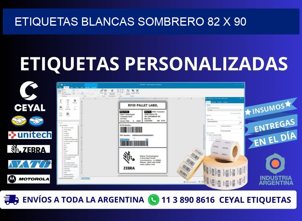 ETIQUETAS BLANCAS SOMBRERO 82 x 90