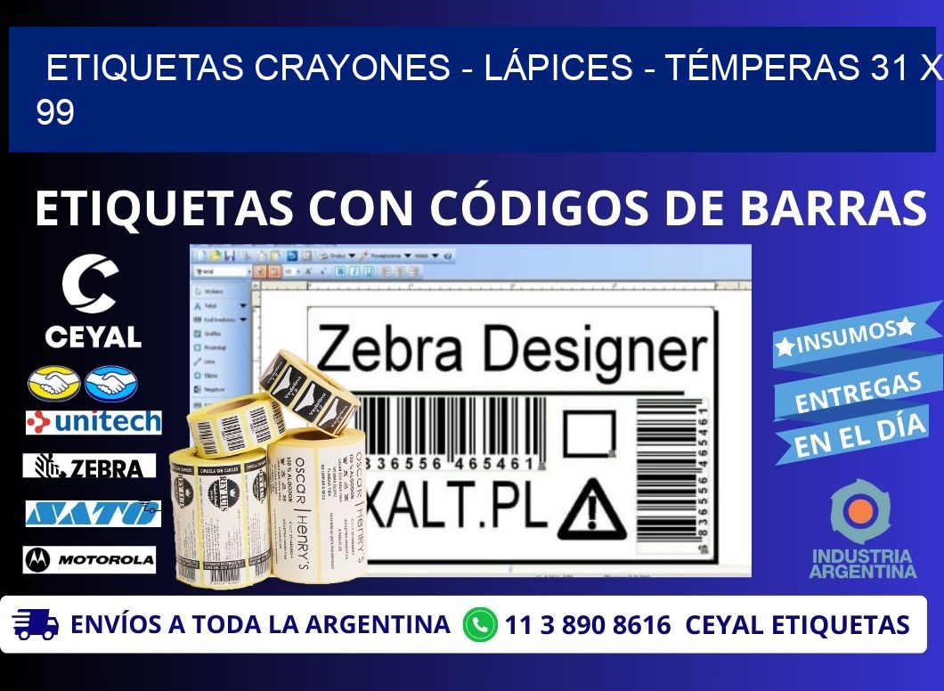 ETIQUETAS CRAYONES - LÁPICES - TÉMPERAS 31 x 99