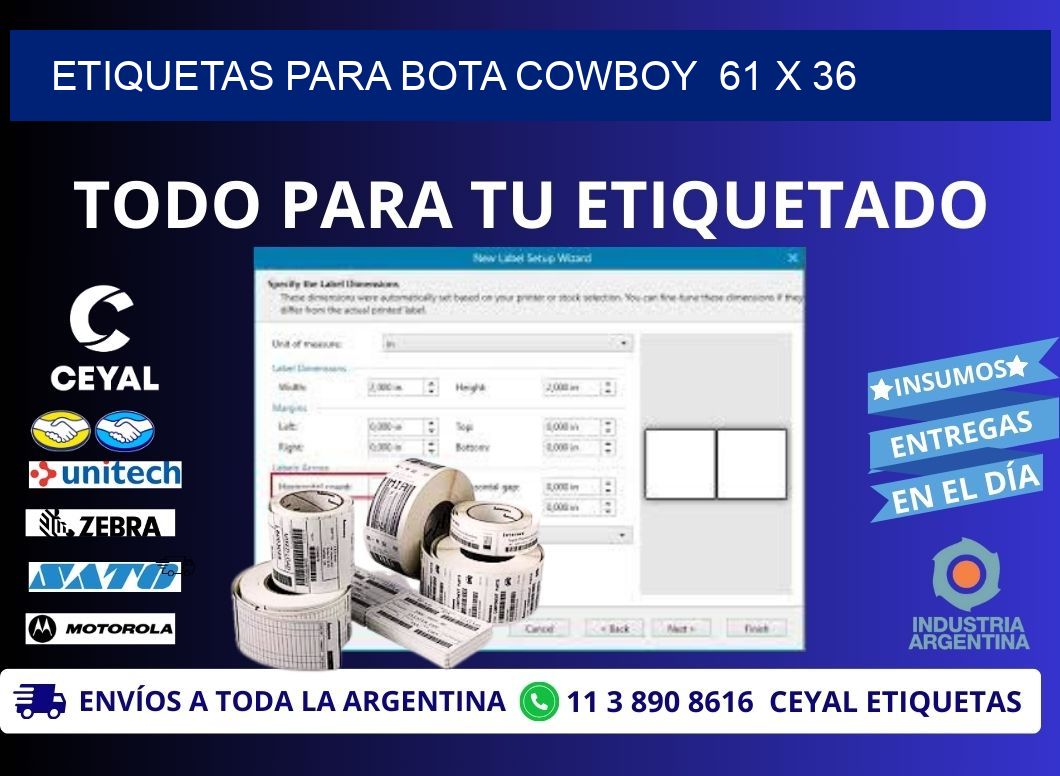 ETIQUETAS PARA BOTA COWBOY 61 x 36