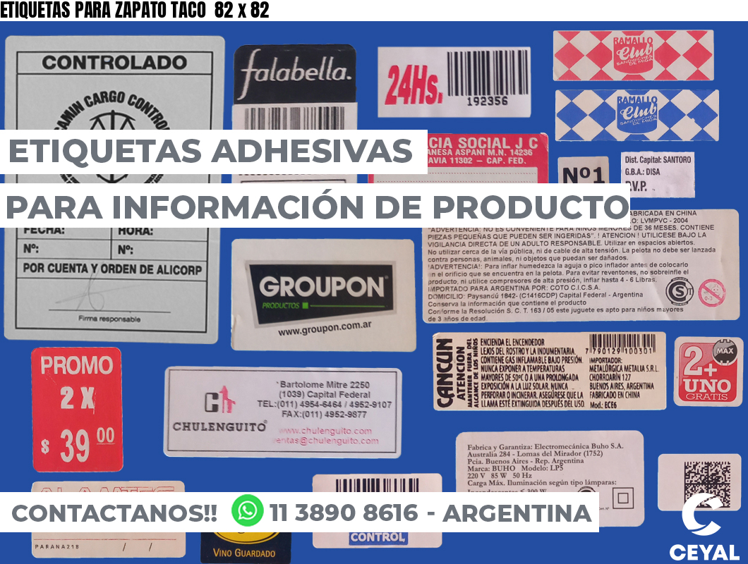 ETIQUETAS PARA ZAPATO TACO  82 x 82