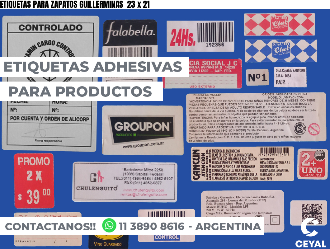ETIQUETAS PARA ZAPATOS GUILLERMINAS  23 x 21