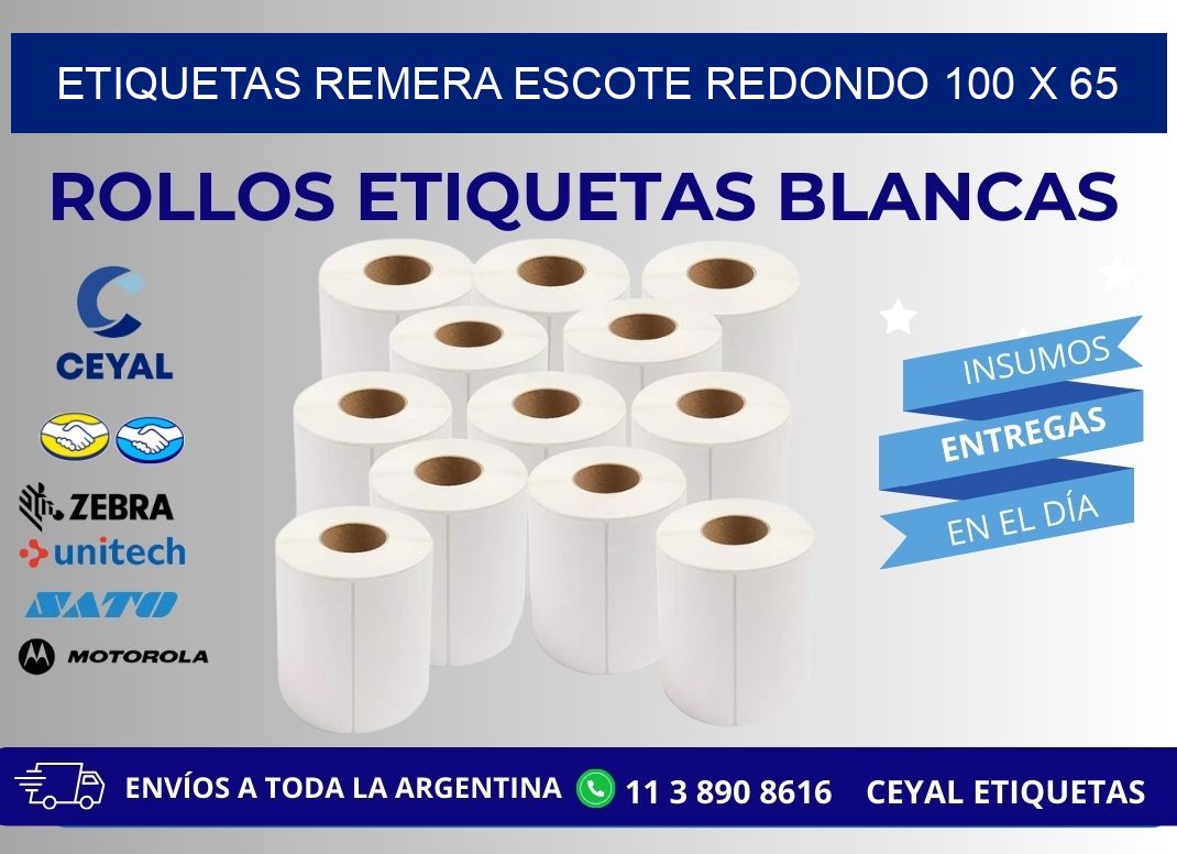 ETIQUETAS REMERA ESCOTE REDONDO 100 x 65