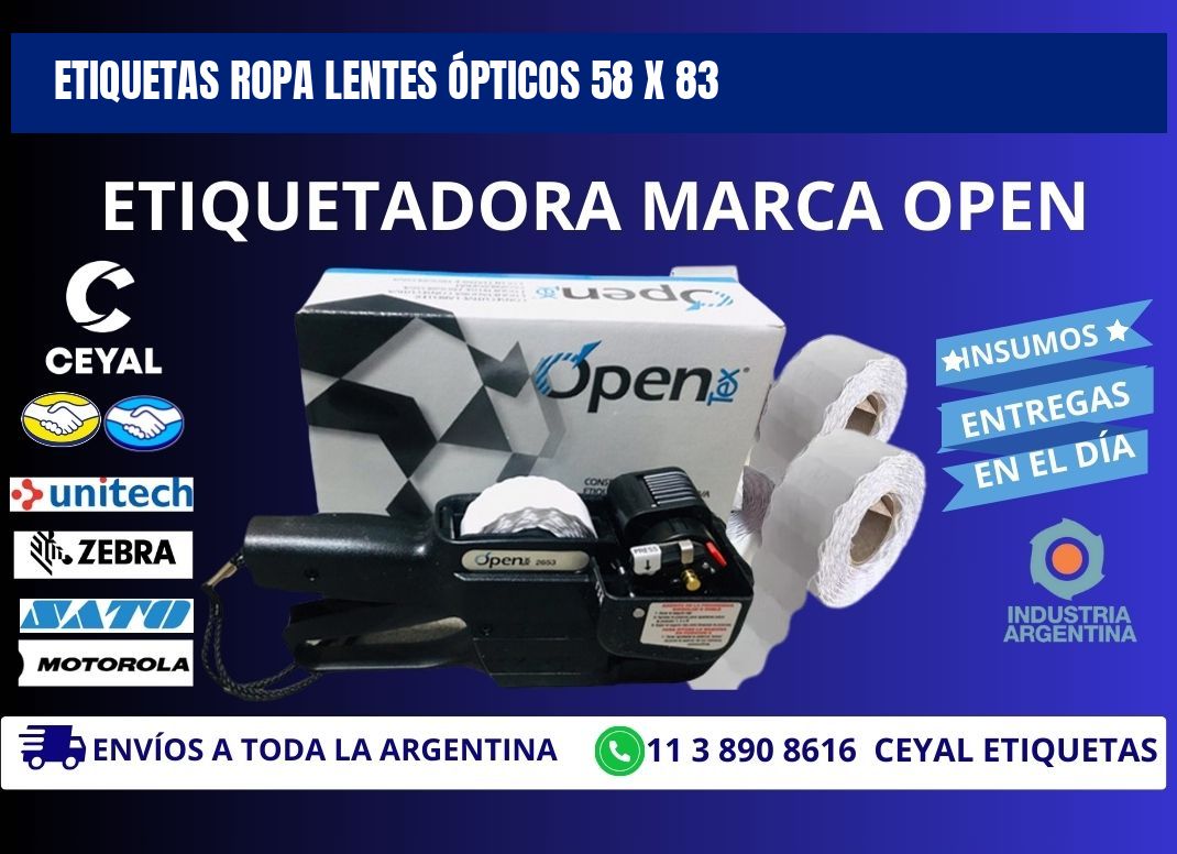 ETIQUETAS ROPA LENTES ÓPTICOS 58 x 83