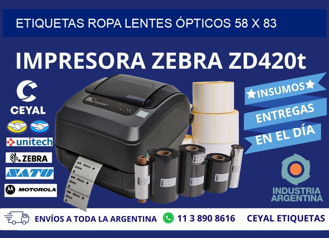ETIQUETAS ROPA LENTES ÓPTICOS 58 x 83