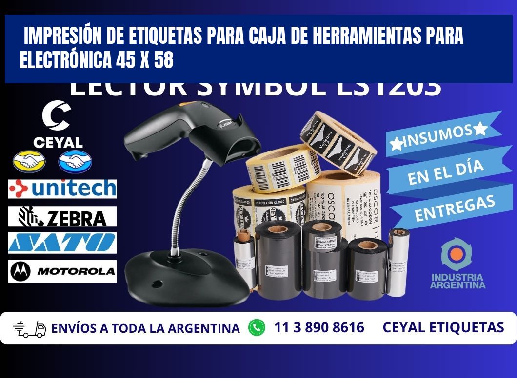 IMPRESIÓN DE ETIQUETAS PARA CAJA DE HERRAMIENTAS PARA ELECTRÓNICA 45 x 58