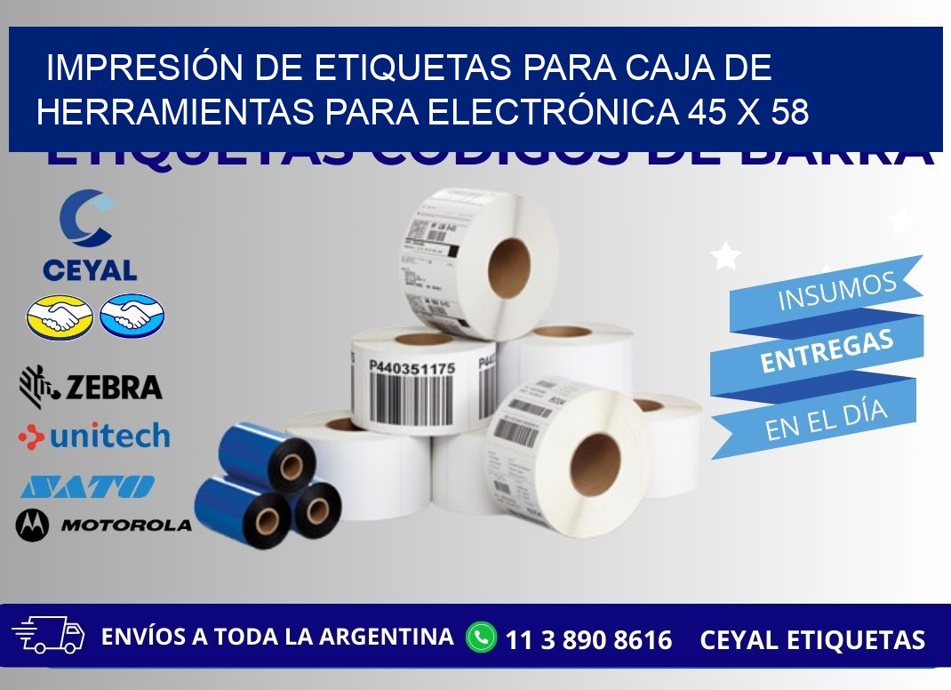 IMPRESIÓN DE ETIQUETAS PARA CAJA DE HERRAMIENTAS PARA ELECTRÓNICA 45 x 58