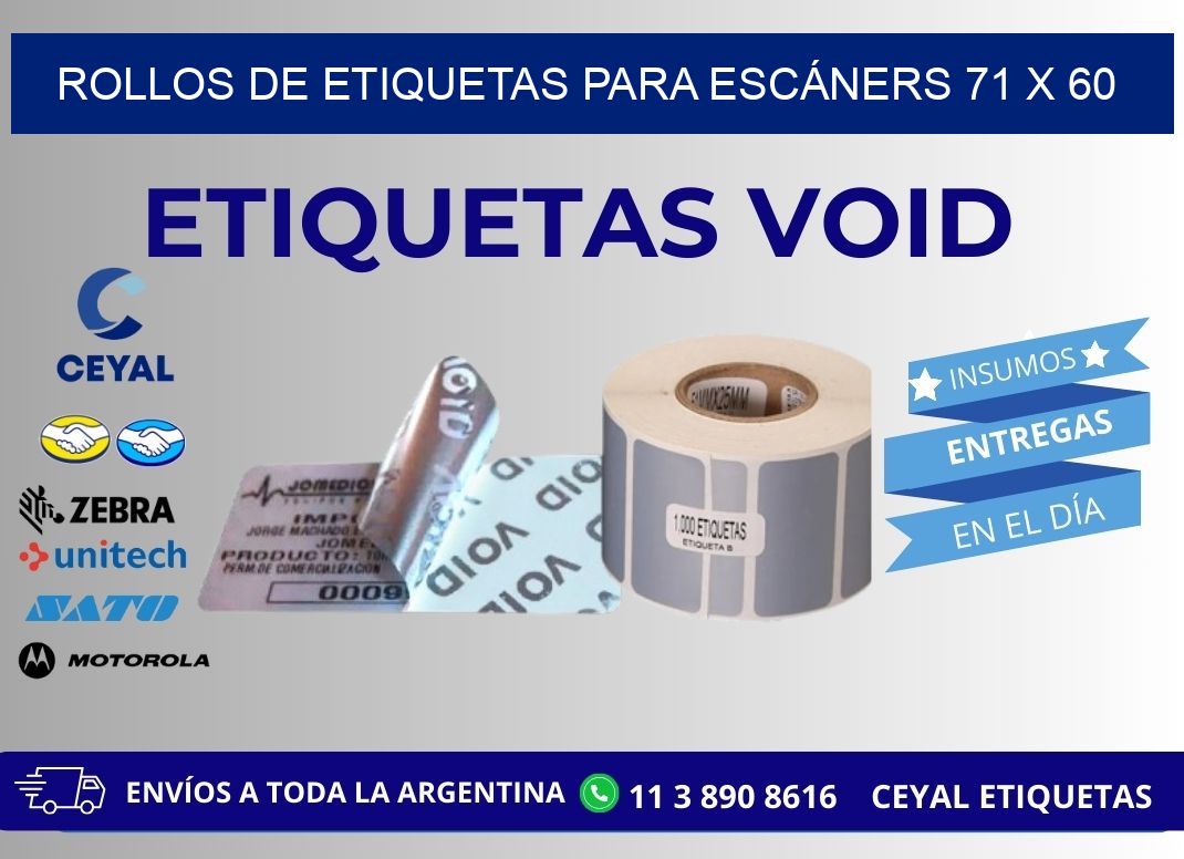 ROLLOS DE ETIQUETAS PARA ESCÁNERS 71 x 60