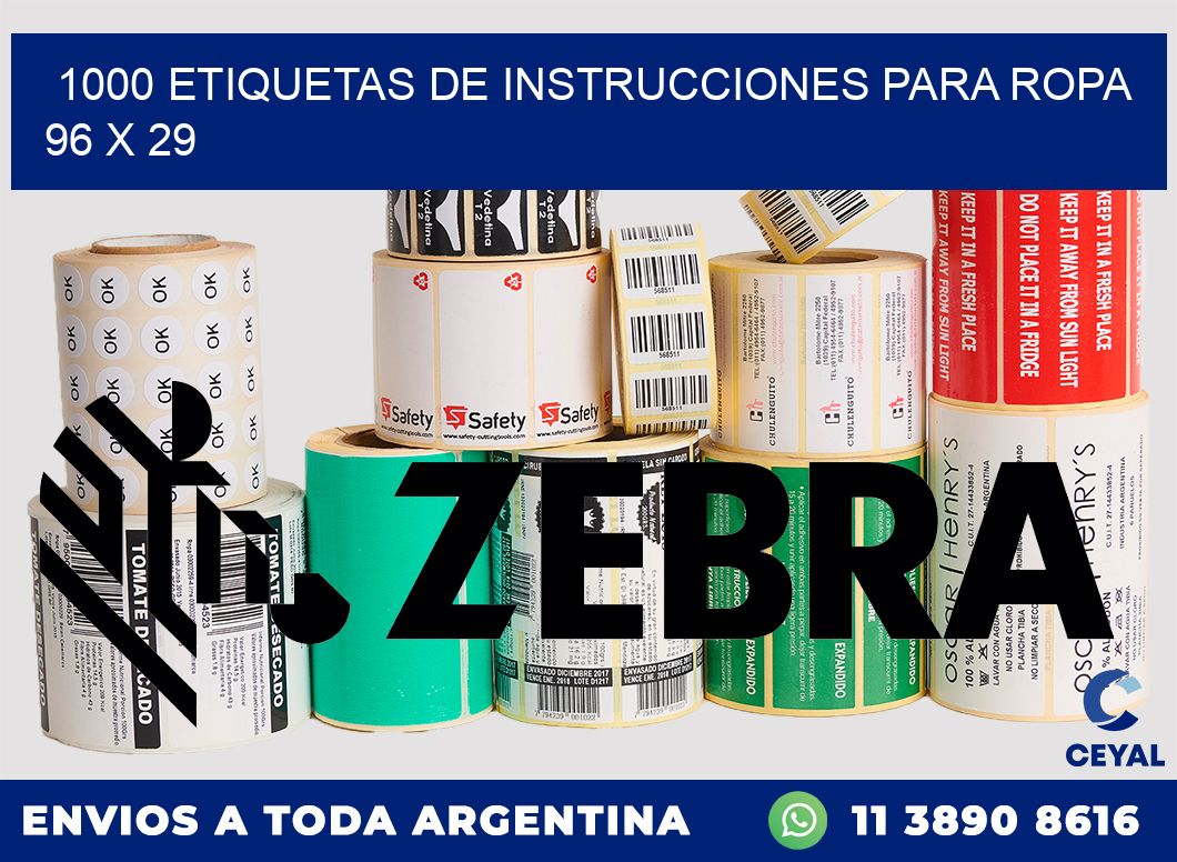 1000 ETIQUETAS DE INSTRUCCIONES PARA ROPA 96 x 29
