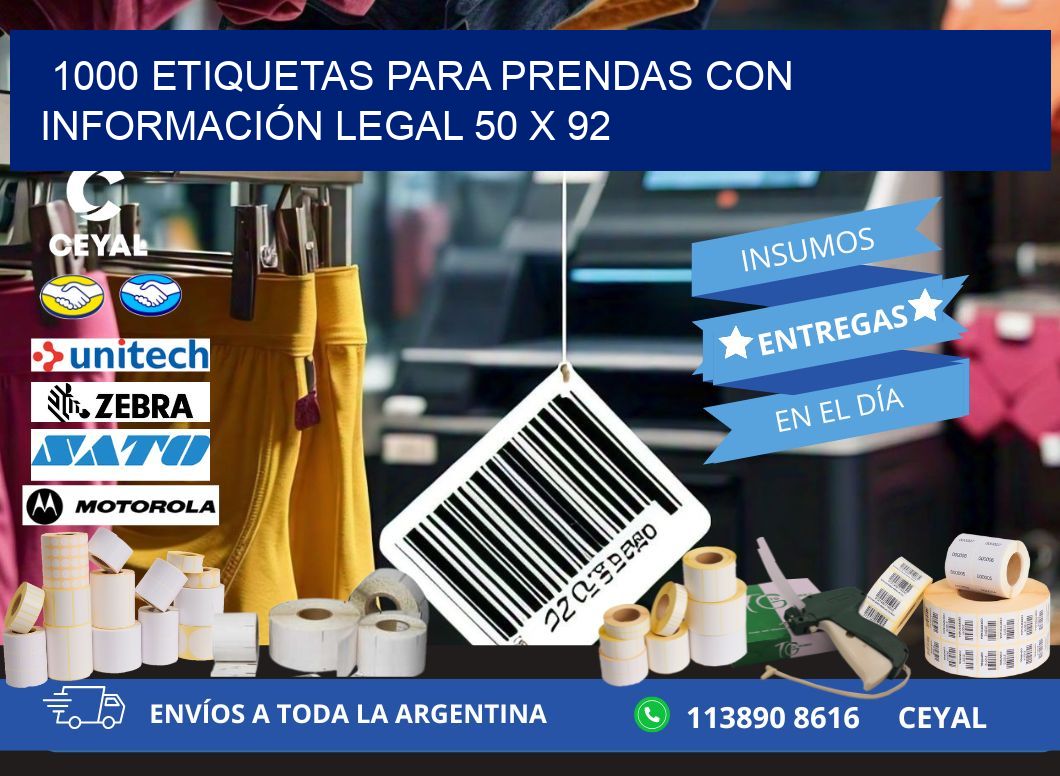 1000 ETIQUETAS PARA PRENDAS CON INFORMACIÓN LEGAL 50 x 92