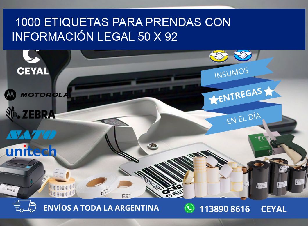 1000 ETIQUETAS PARA PRENDAS CON INFORMACIÓN LEGAL 50 x 92