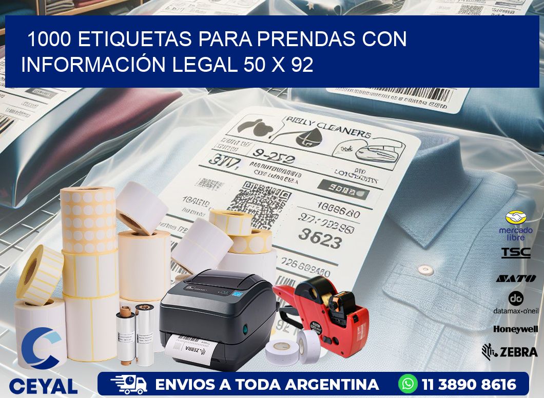 1000 ETIQUETAS PARA PRENDAS CON INFORMACIÓN LEGAL 50 x 92