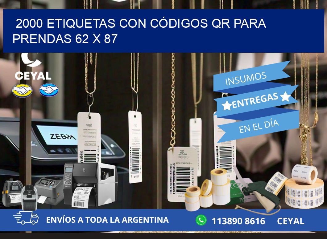 2000 ETIQUETAS CON CÓDIGOS QR PARA PRENDAS 62 x 87