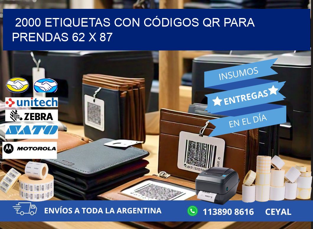 2000 ETIQUETAS CON CÓDIGOS QR PARA PRENDAS 62 x 87