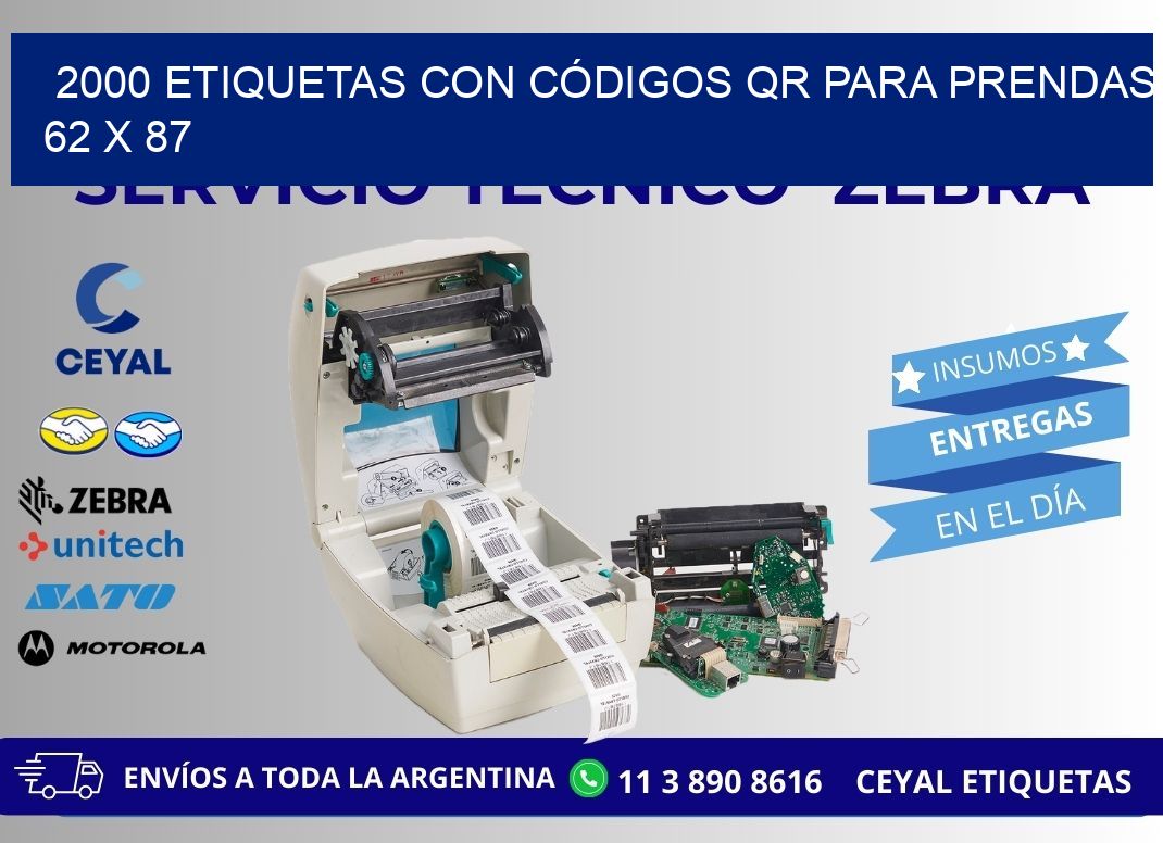 2000 ETIQUETAS CON CÓDIGOS QR PARA PRENDAS 62 x 87