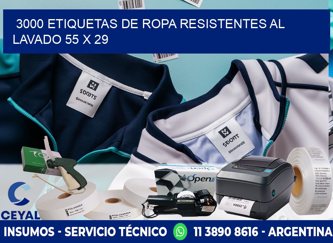 3000 ETIQUETAS DE ROPA RESISTENTES AL LAVADO 55 x 29