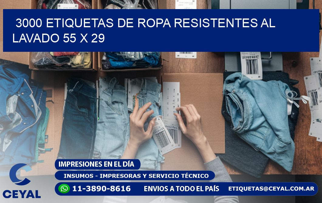 3000 ETIQUETAS DE ROPA RESISTENTES AL LAVADO 55 x 29