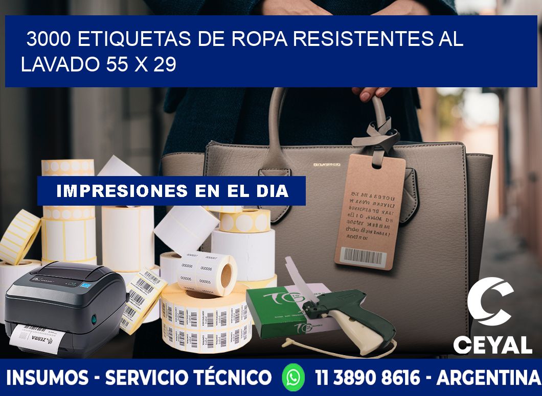 3000 ETIQUETAS DE ROPA RESISTENTES AL LAVADO 55 x 29