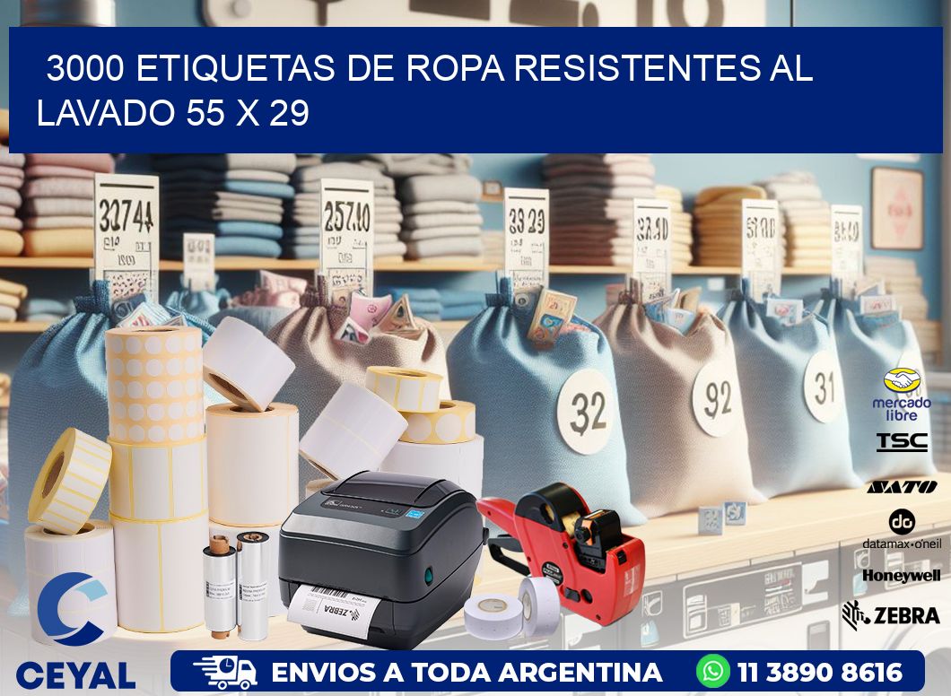 3000 ETIQUETAS DE ROPA RESISTENTES AL LAVADO 55 x 29
