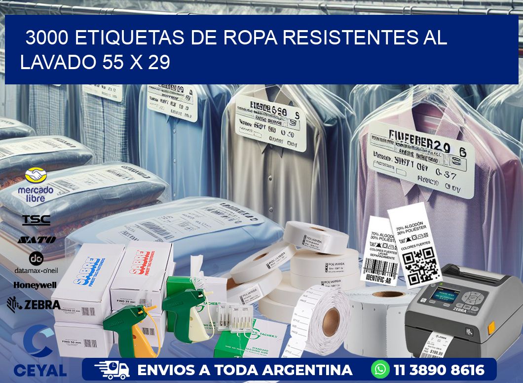 3000 ETIQUETAS DE ROPA RESISTENTES AL LAVADO 55 x 29