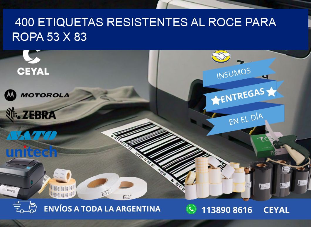 400 ETIQUETAS RESISTENTES AL ROCE PARA ROPA 53 x 83