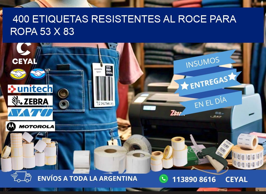 400 ETIQUETAS RESISTENTES AL ROCE PARA ROPA 53 x 83