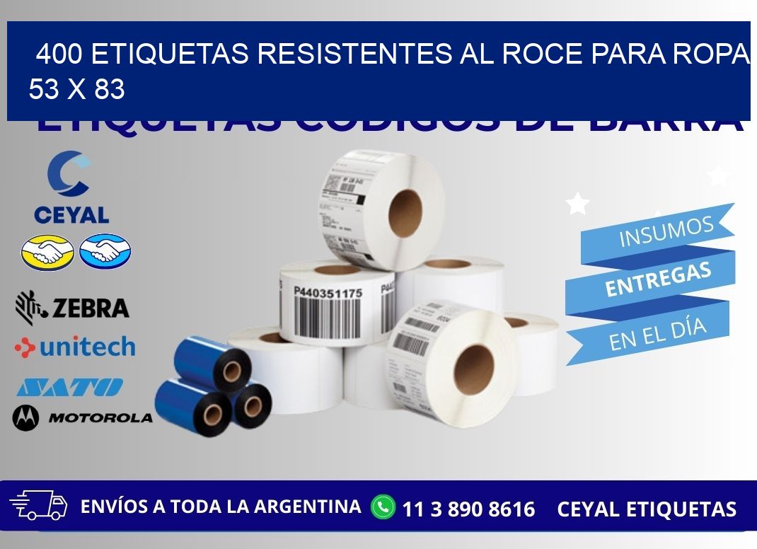 400 ETIQUETAS RESISTENTES AL ROCE PARA ROPA 53 x 83