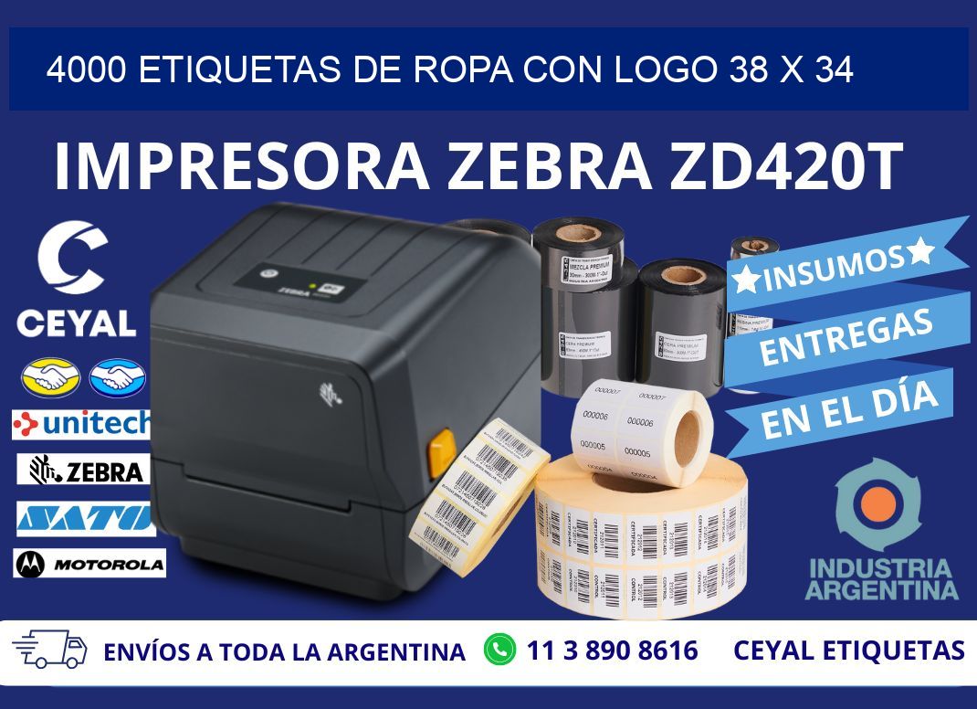 4000 ETIQUETAS DE ROPA CON LOGO 38 x 34