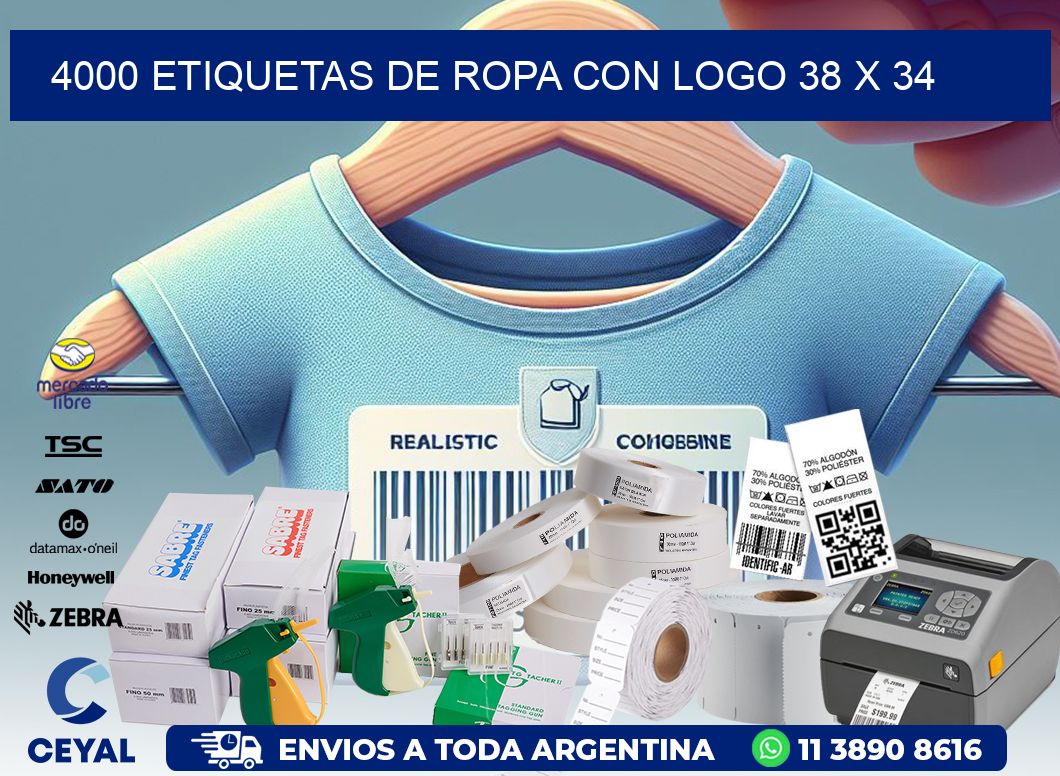4000 ETIQUETAS DE ROPA CON LOGO 38 x 34