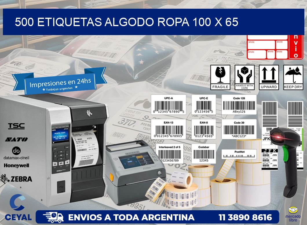 500 ETIQUETAS ALGODO ROPA 100 x 65