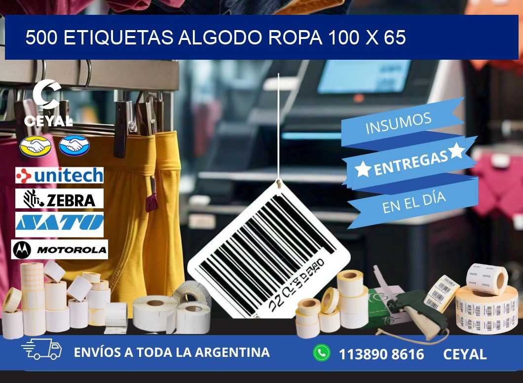 500 ETIQUETAS ALGODO ROPA 100 x 65