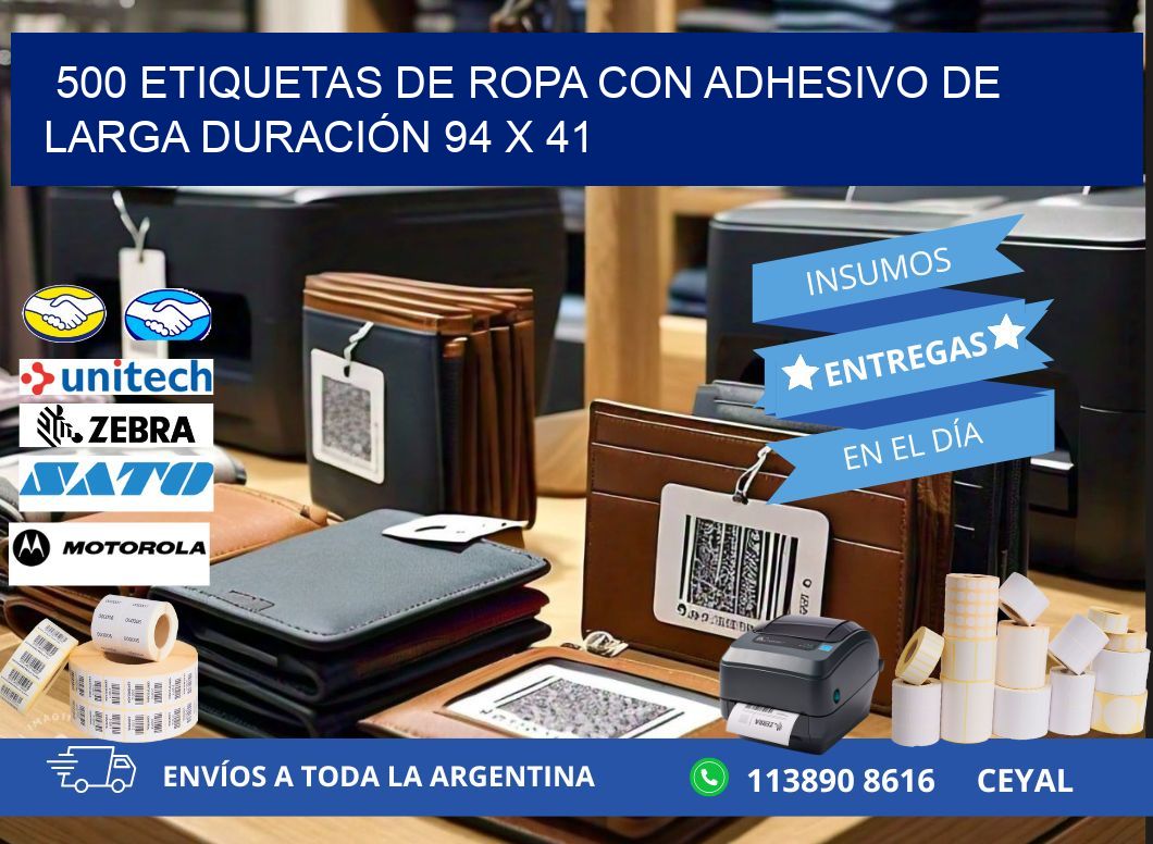 500 ETIQUETAS DE ROPA CON ADHESIVO DE LARGA DURACIÓN 94 x 41