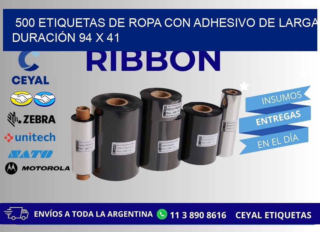 500 ETIQUETAS DE ROPA CON ADHESIVO DE LARGA DURACIÓN 94 x 41