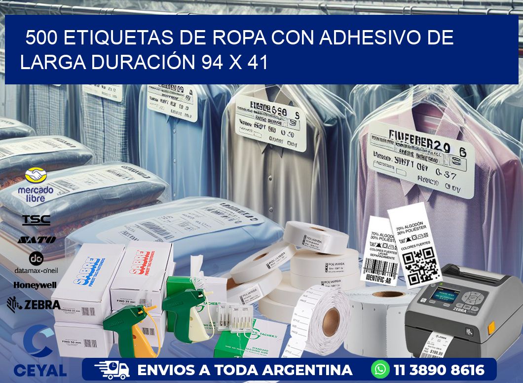 500 ETIQUETAS DE ROPA CON ADHESIVO DE LARGA DURACIÓN 94 x 41