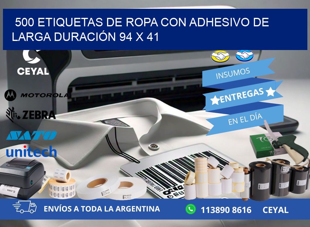 500 ETIQUETAS DE ROPA CON ADHESIVO DE LARGA DURACIÓN 94 x 41