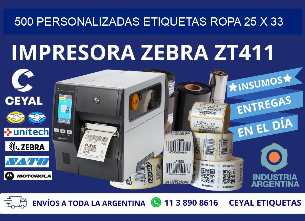 500 PERSONALIZADAS ETIQUETAS ROPA 25 x 33