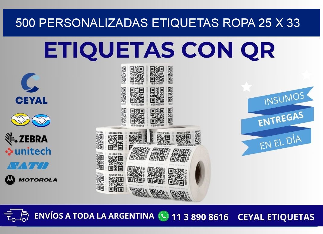 500 PERSONALIZADAS ETIQUETAS ROPA 25 x 33