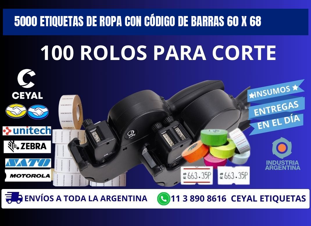 5000 ETIQUETAS DE ROPA CON CÓDIGO DE BARRAS 60 x 68