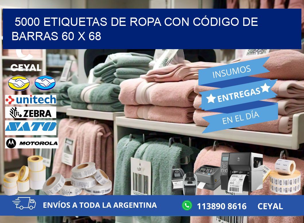 5000 ETIQUETAS DE ROPA CON CÓDIGO DE BARRAS 60 x 68