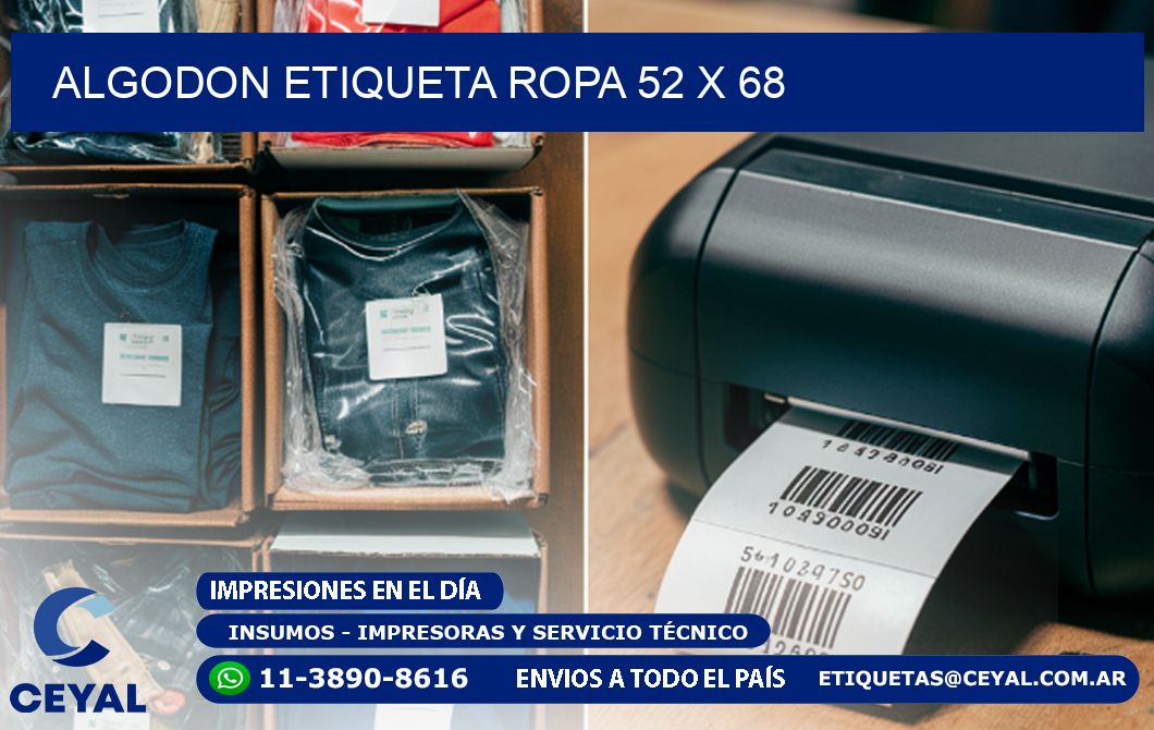 ALGODON ETIQUETA ROPA 52 x 68