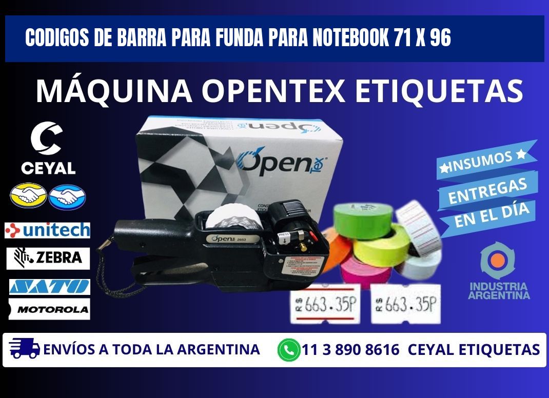 CODIGOS DE BARRA PARA FUNDA PARA NOTEBOOK 71 x 96