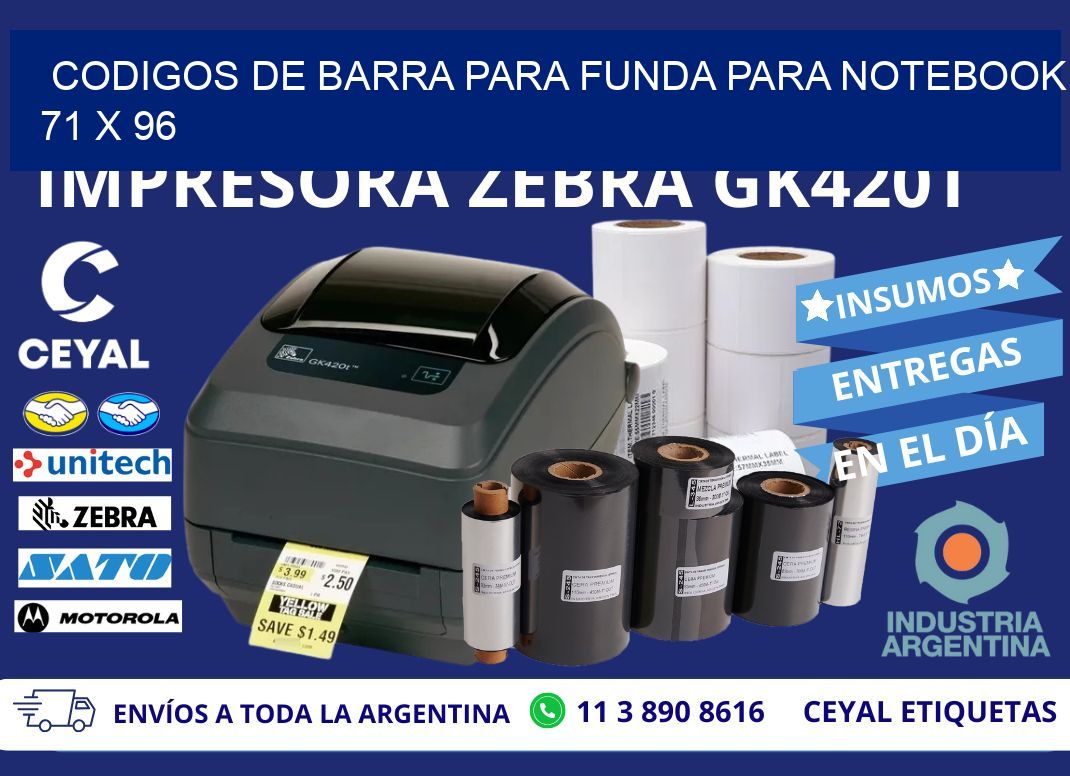 CODIGOS DE BARRA PARA FUNDA PARA NOTEBOOK 71 x 96
